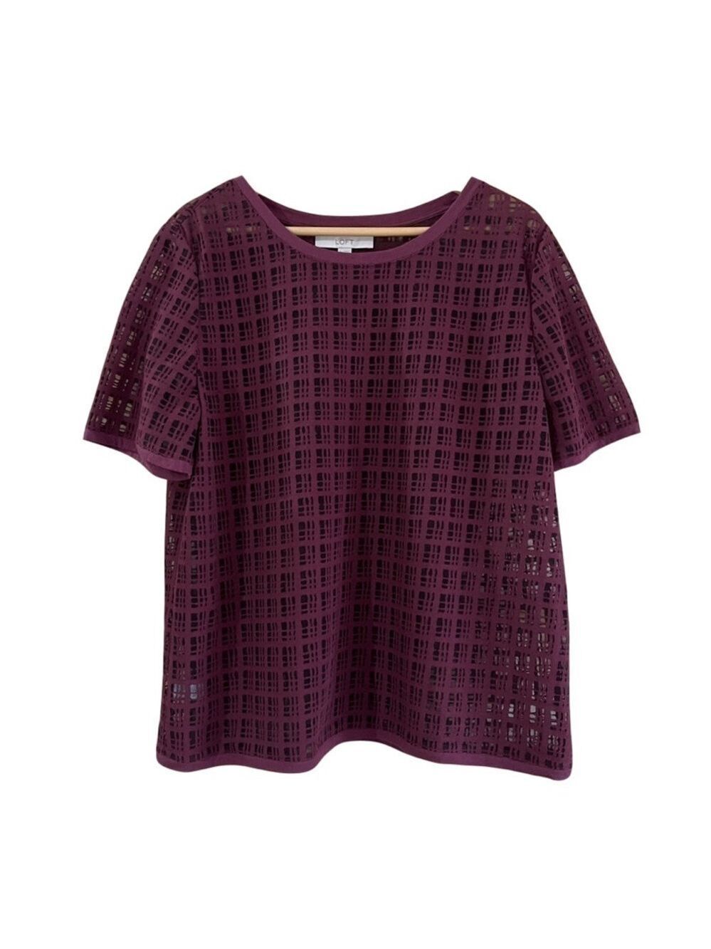 LOFT semi sheer windowpane pattern crew neck tee size XL